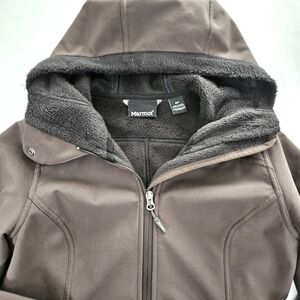 Marmot Womens Softshell Fleece Lined Hooded Jacket Brown Small Full Zip Coat